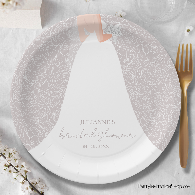 Elegant Bride Taupe Lilac Gray Bridal Shower Paper Plates