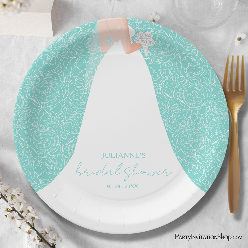 Elegant Bride Tiffany Blue Bridal Shower Paper Plates