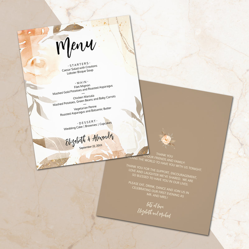 Budget Fall Floral Wedding Menu and Thank You Flyer