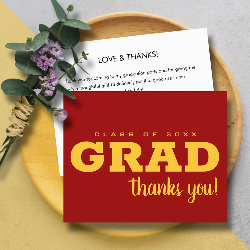 Budget Red and Gold Grad Thank You Note