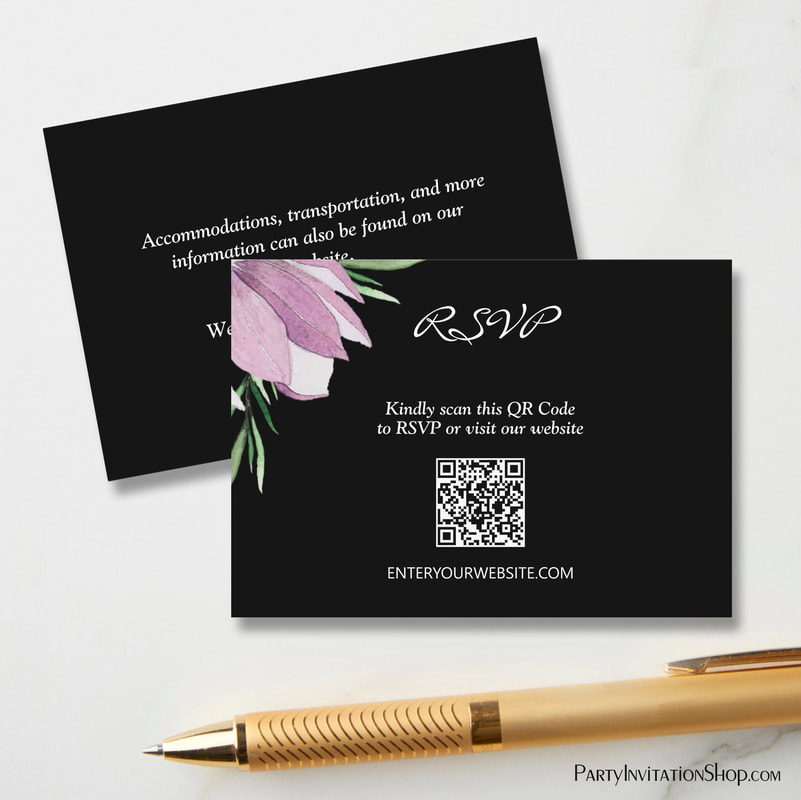 Budget Magnolia Floral Wedding QR RSVP Enclosure Cards