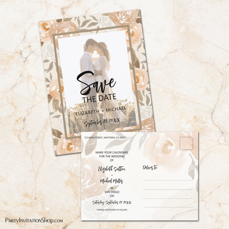Photo Floral Wedding Save The Date Announcement Postcards