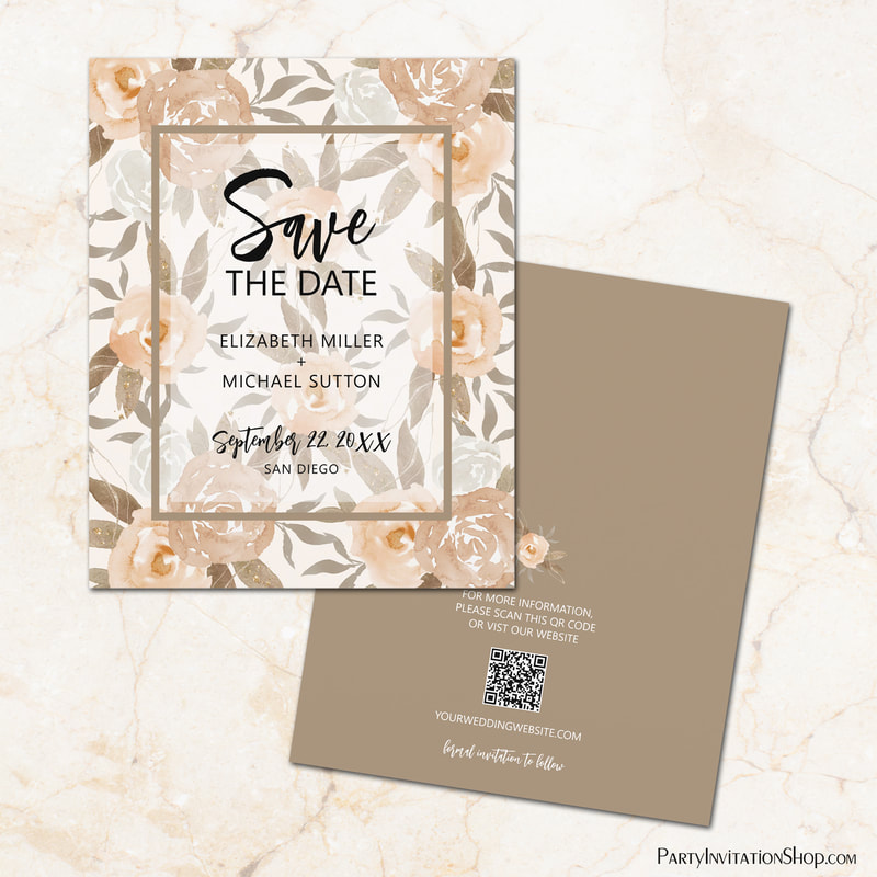 Budget Floral QR Code Wedding Save the Date
