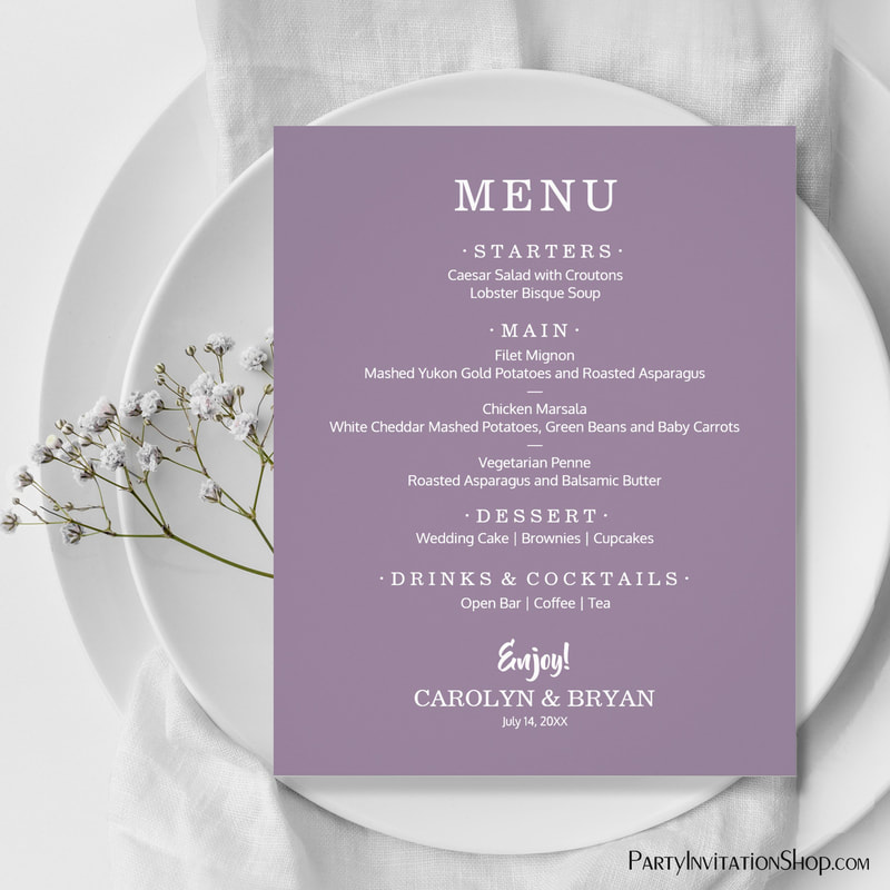 Budget Simple Elegant Lavender Wedding Menus