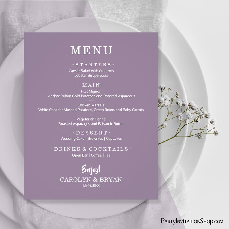 Budget Simple Elegant Lavender Wedding Menu Flyer