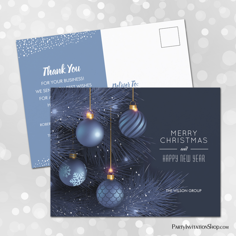 Christmas Blue Ornaments Business Thank You Holiday Postcards