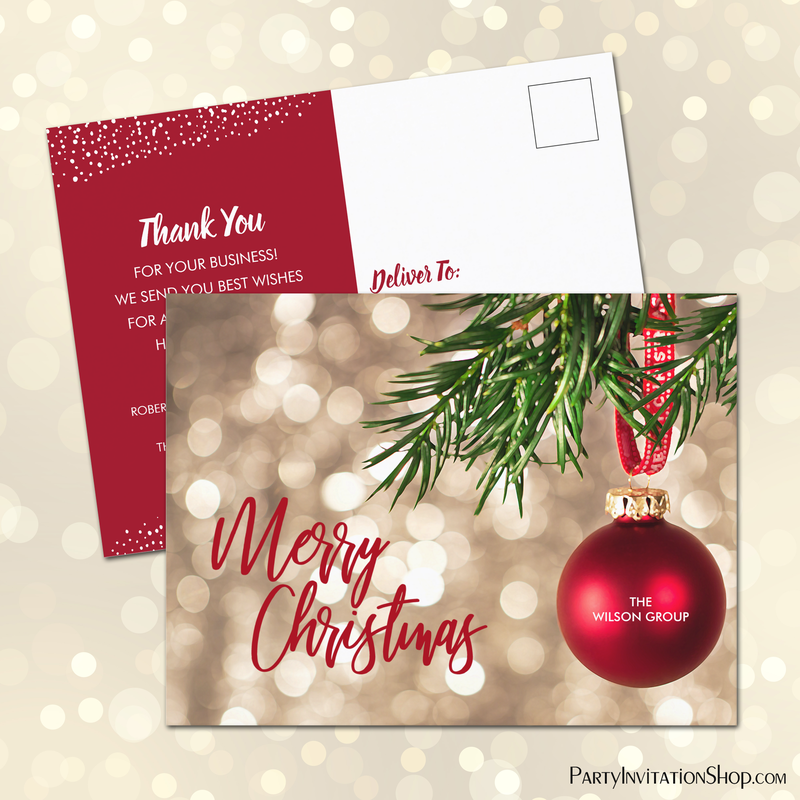 Red Christmas Ornament Business Holiday Thank You Postcards