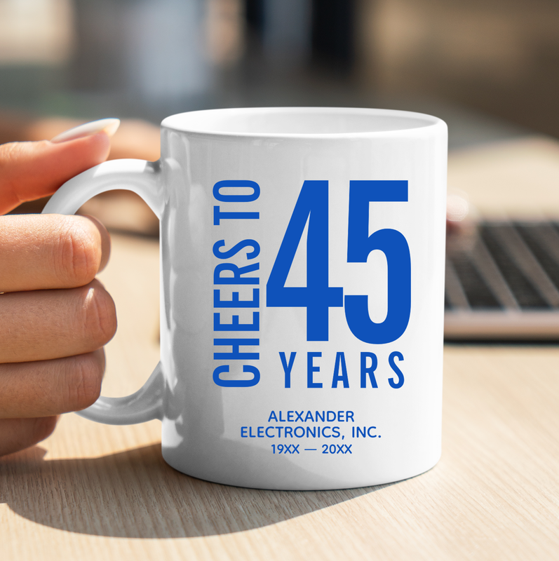 Blue Cheers Business Anniversary Promotional Coffee Mug