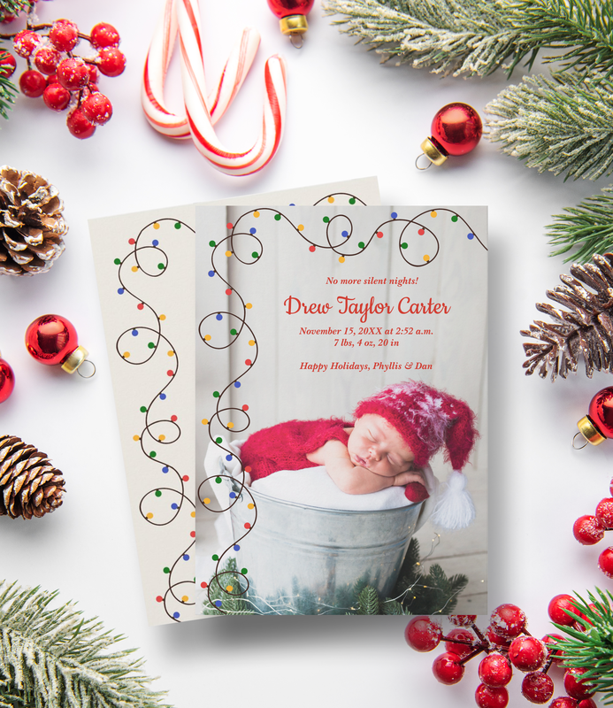 Christmas Lights Baby Photo Birth Announcements