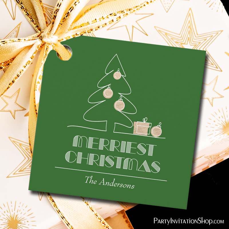 Merriest Christmas Green Party Favor Gift Tags