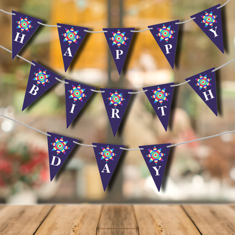 Colorful Fiesta Blue Happy Birthday Bunting Flags