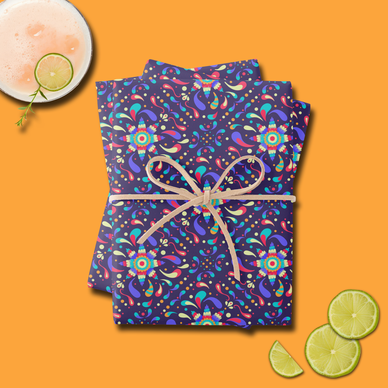 Colorful Fiesta Blue Wrapping Paper Sheets