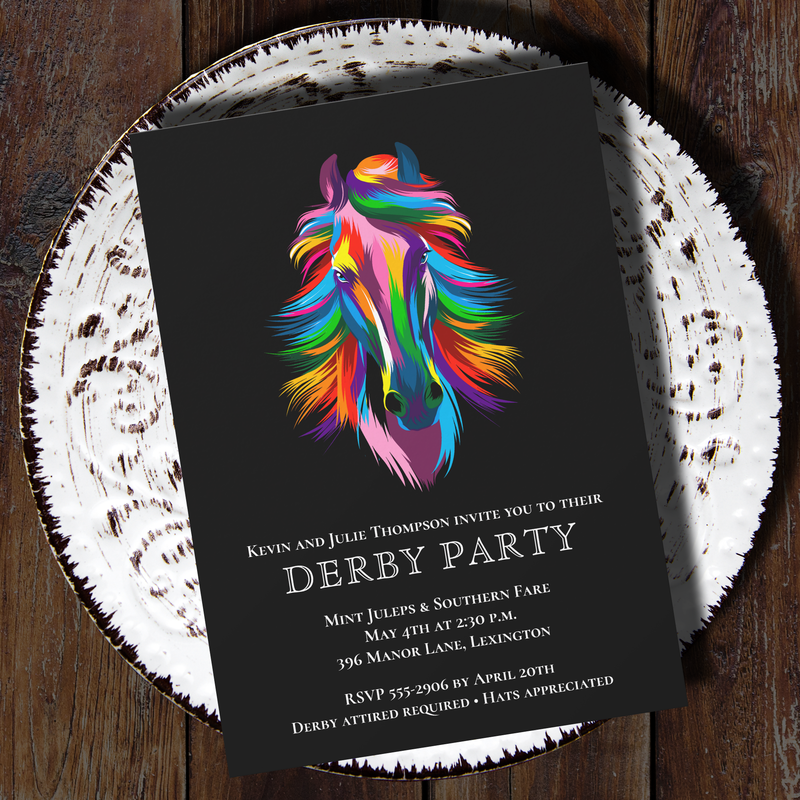 Colorful Racehorse Derby Party Invitations