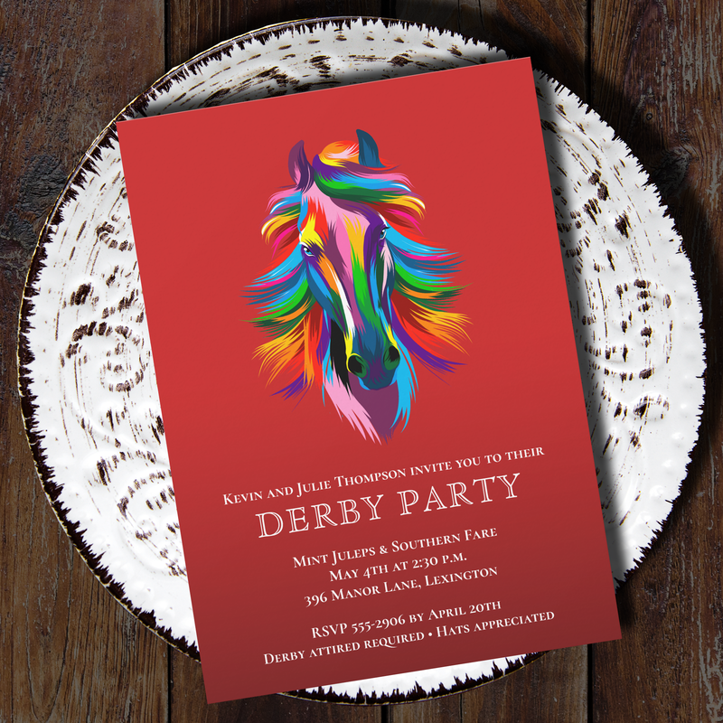 Colorful Racehorse Derby Party Red Invitations
