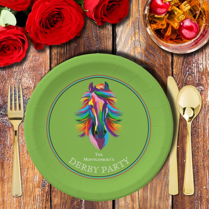 Colorful Racehorse Derby Party Green Paper Plates