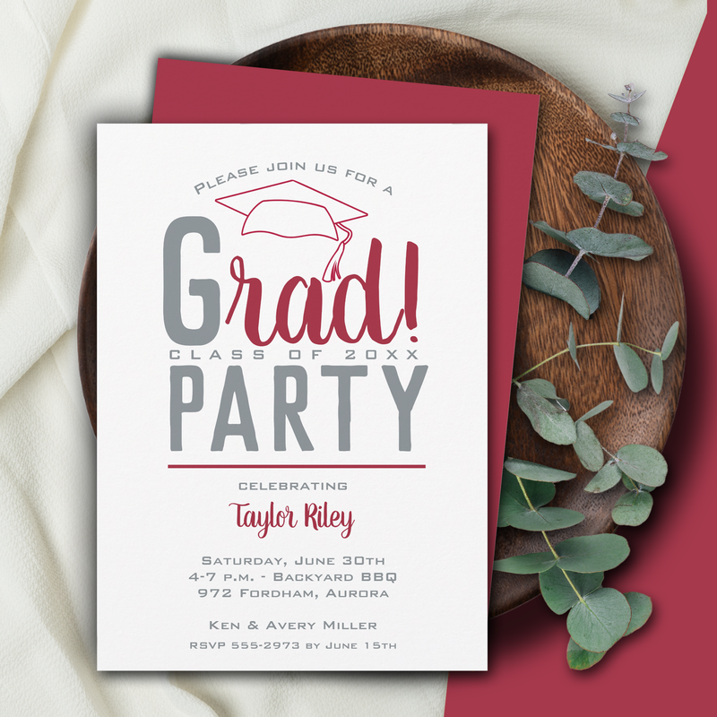 Crimson and Gray Graduation Party Invitation