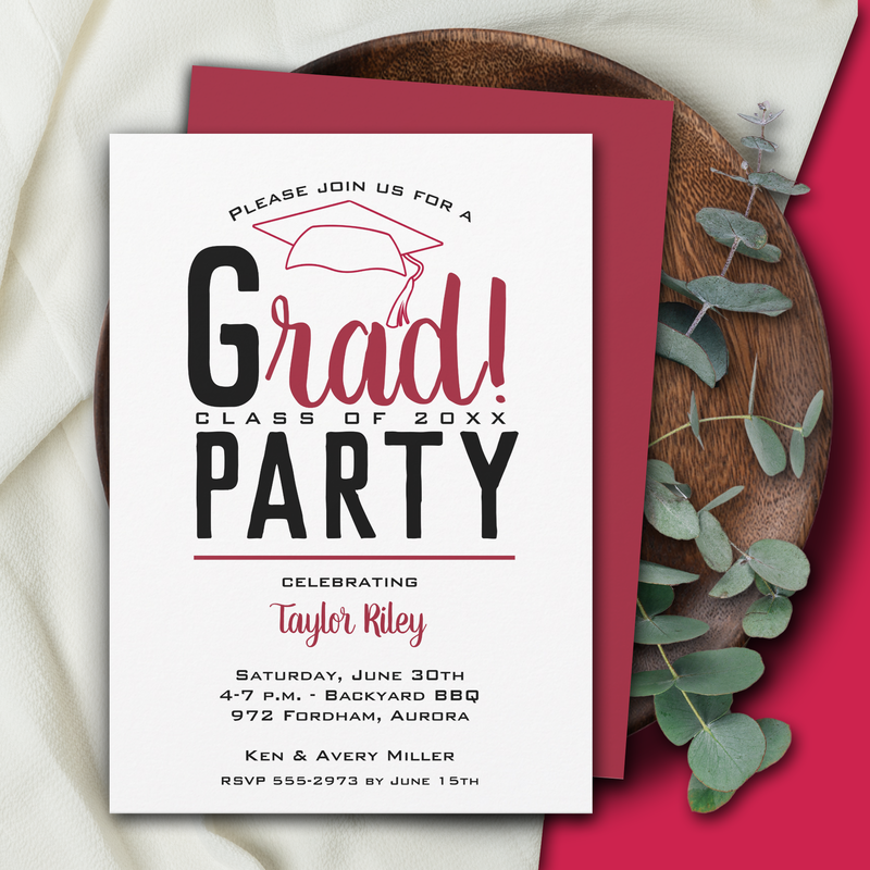 Graduation Crimson and Black Party Invitation