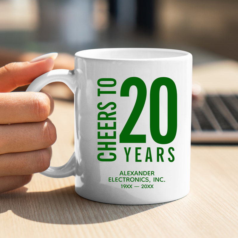 Dark Green Cheers Business Anniversary Promotional Coffee Mug