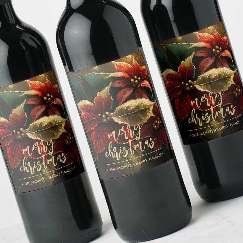 Poinsettias Merry Christmas Holiday Wine Labels