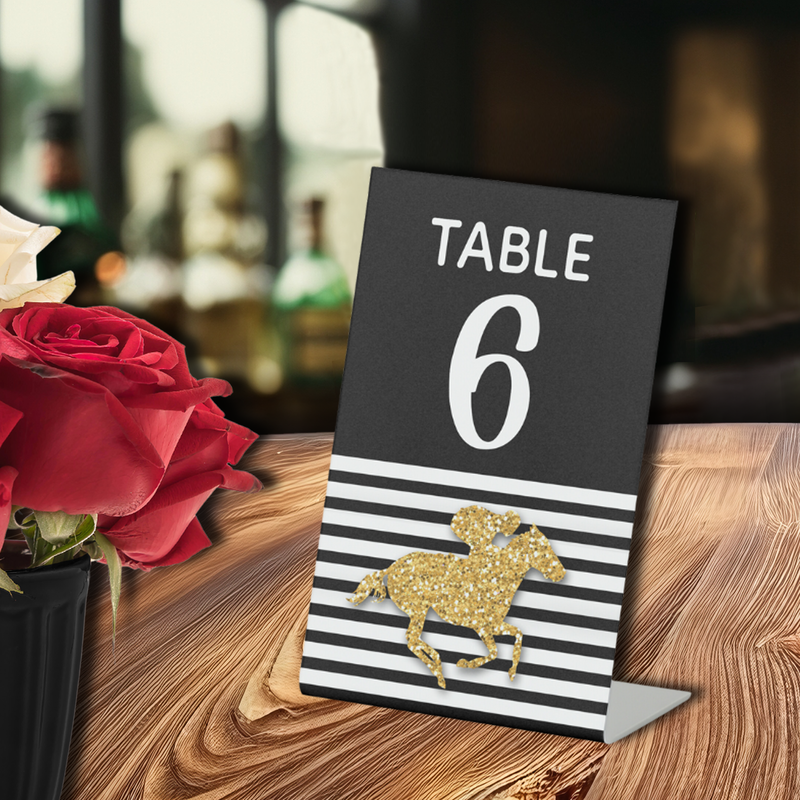Gold Racehorse Bridal Shower Table Number Pedestal Sign