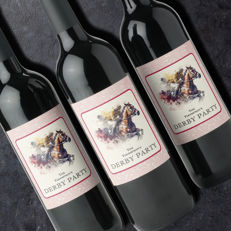 Watercolor Derby Race Horse Red Wine Labels