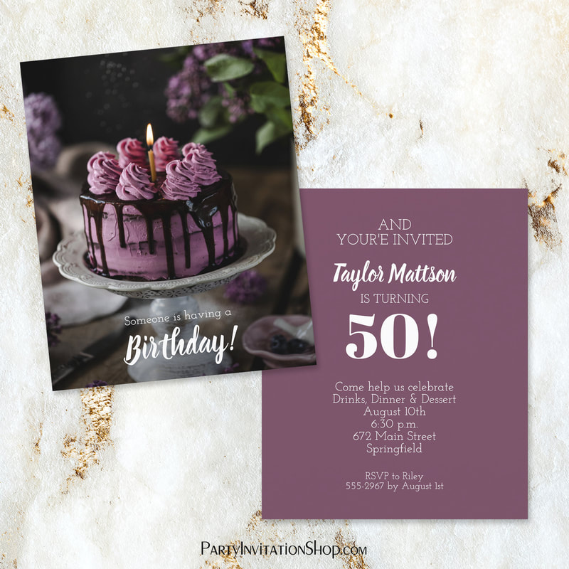 Elegant Chocolate Drizzled Birthday Cake Party Invitations