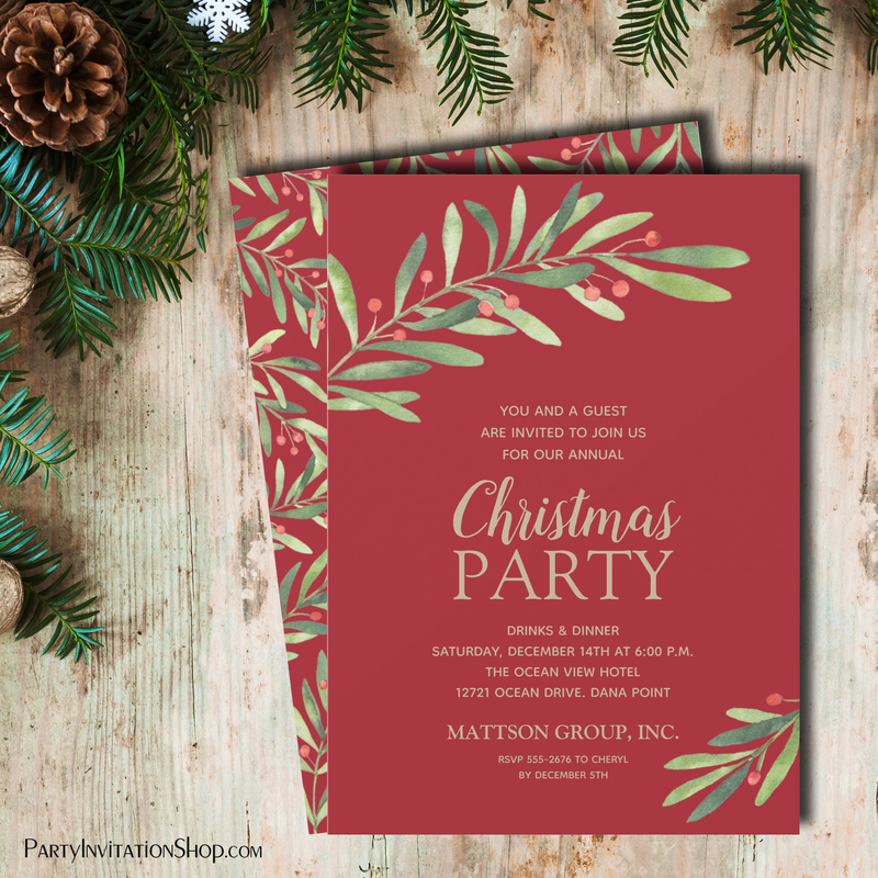 Elegant Greenery Christmas Holiday Invitations