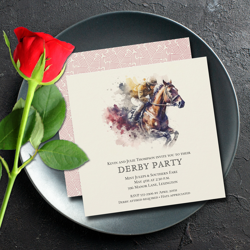 Watercolor Race Horse Derby Square Invitations