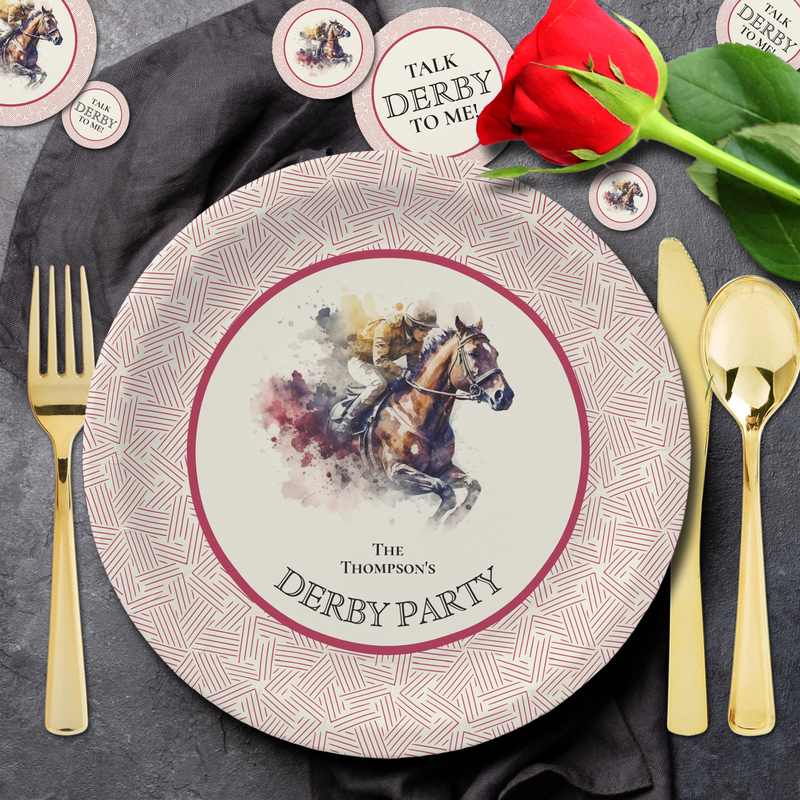 Watercolor Race Horse Derby Red Paper Plates