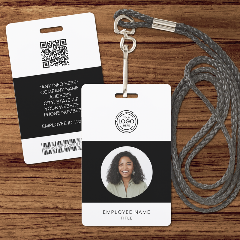 Black Employee Photo, Logo, Bar Code, Name ID Badge
