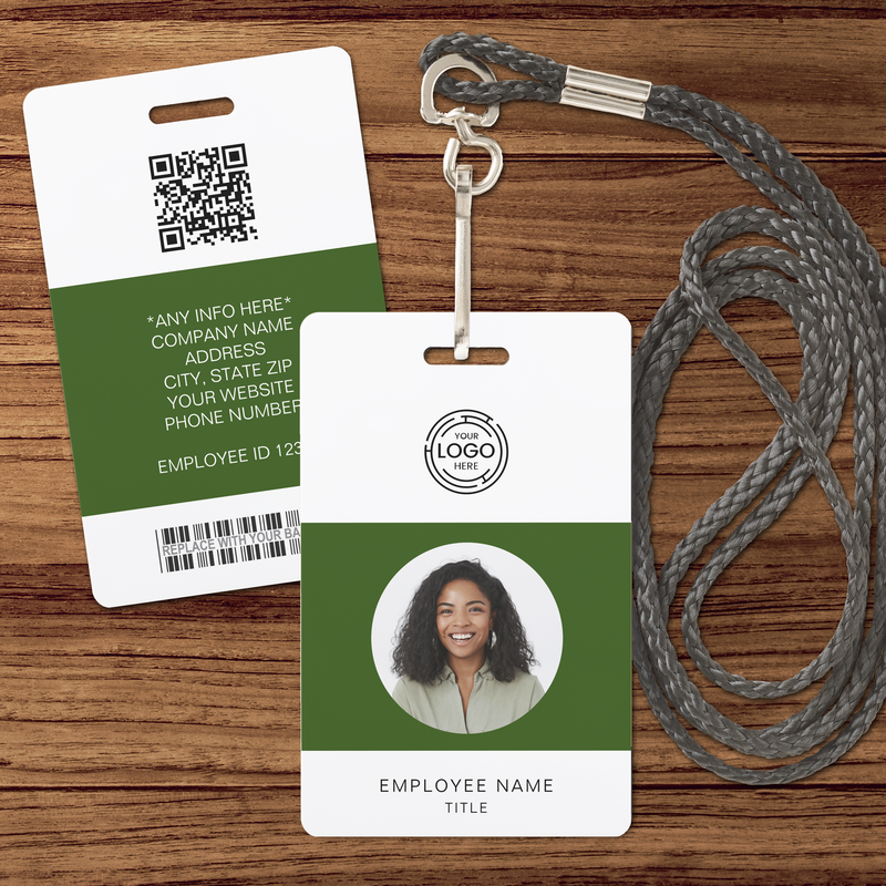 Green Employee Photo, Logo, Bar Code, Name ID Badge