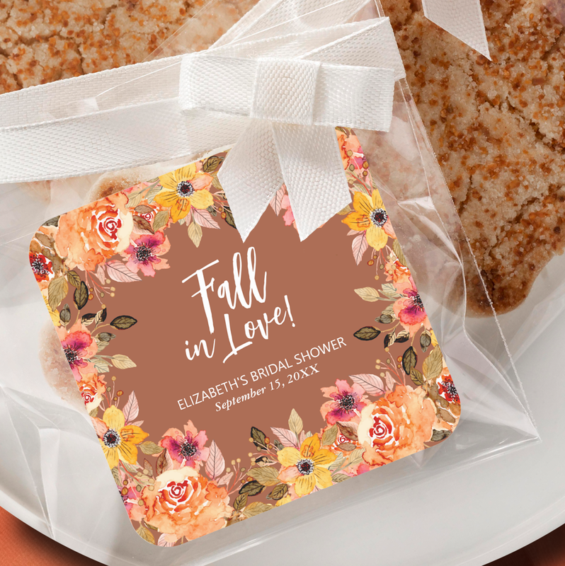 Fall in Love Floral Bridal Shower Terracotta Square Sticker