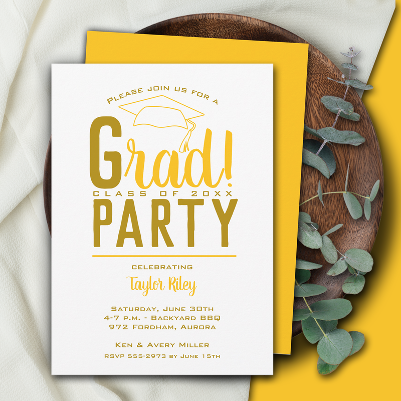 Gold and Brown Graduation Party Invitations