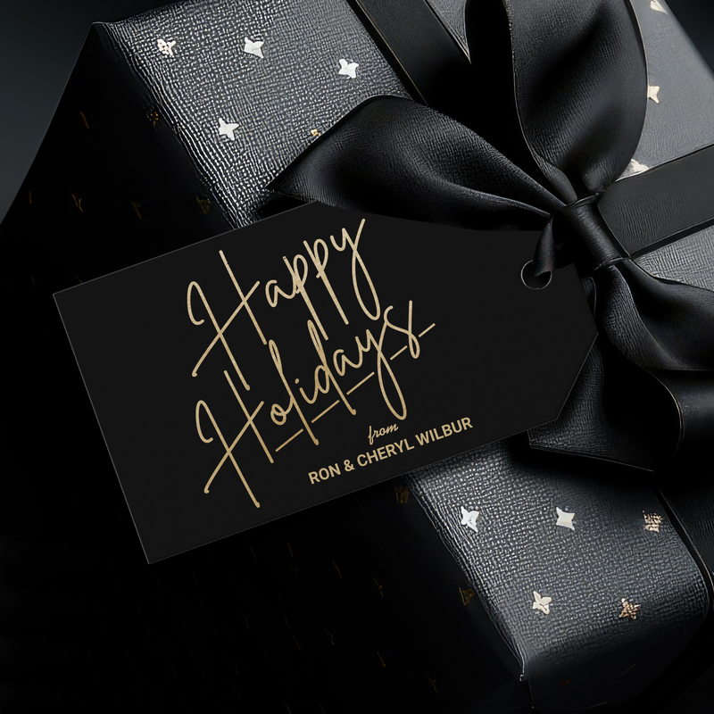 Gold Happy Holidays Luxe Black Gift Tags