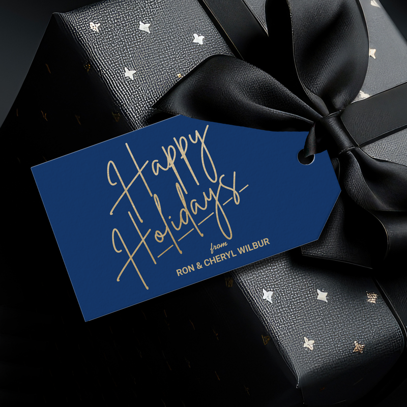 Gold Happy Holidays Luxe Blue Gift Tags