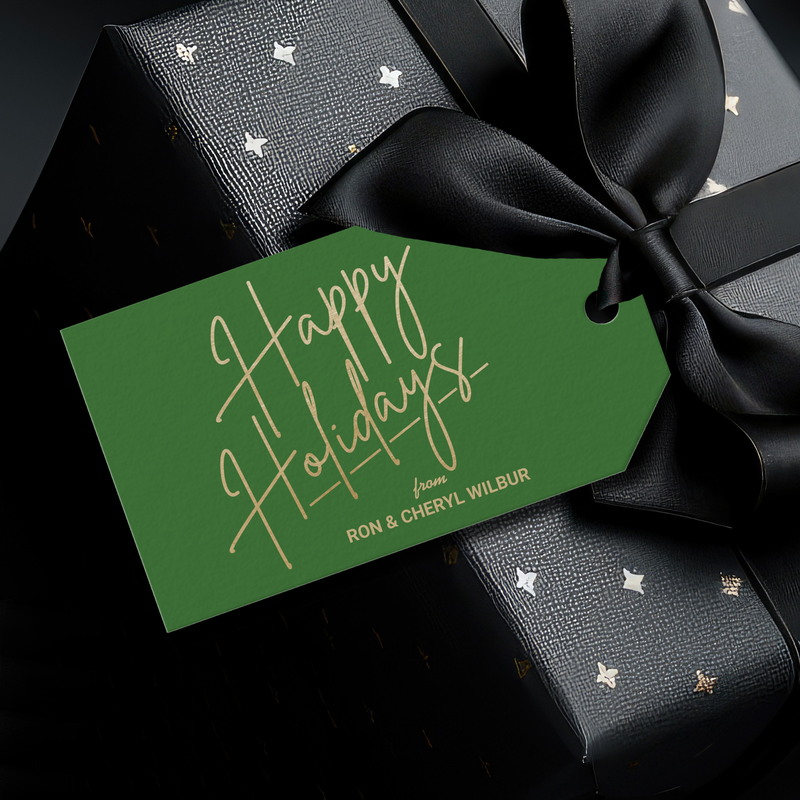 Gold Happy Holidays Luxe Green Gift Tags