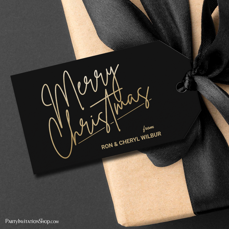 Gold Merry Christmas on Black Gift Tags