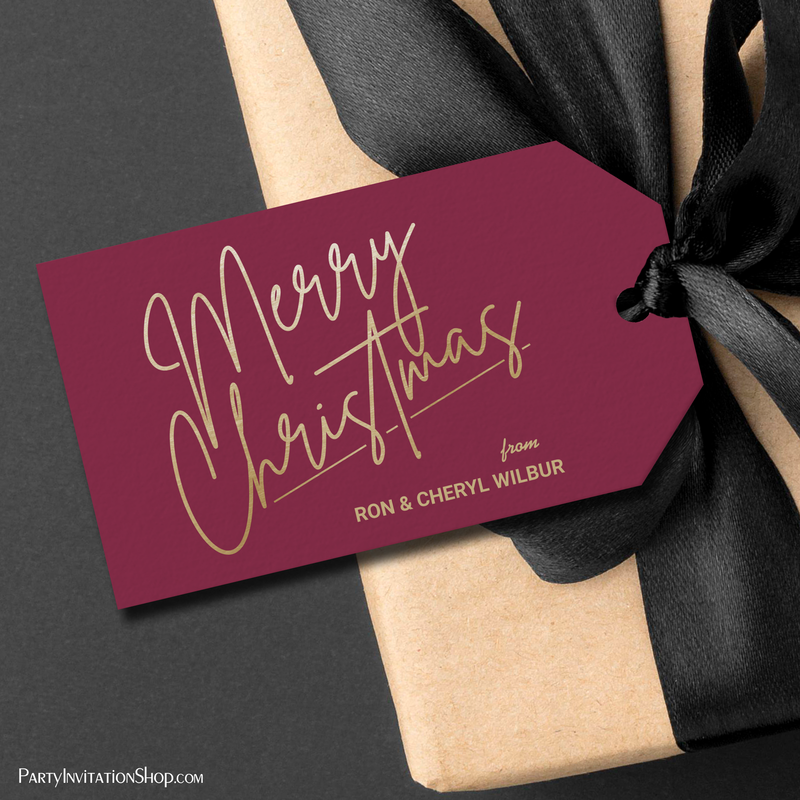 Gold Merry Christmas on Cranberry Gift Tags