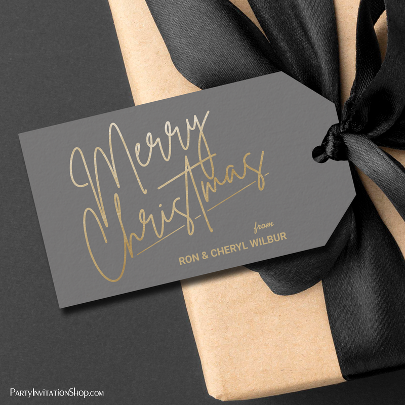 Gold Merry Christmas on Gray Gift Tags