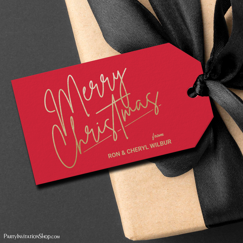 Gold Merry Christmas on Red Gift Tags