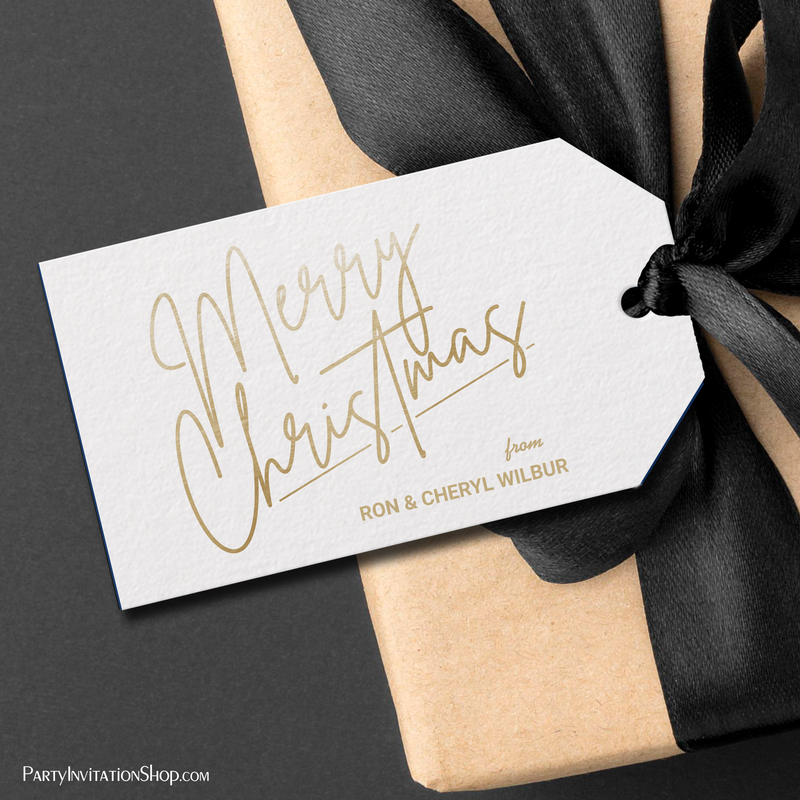 Gold Merry Christmas on White Gift Tags