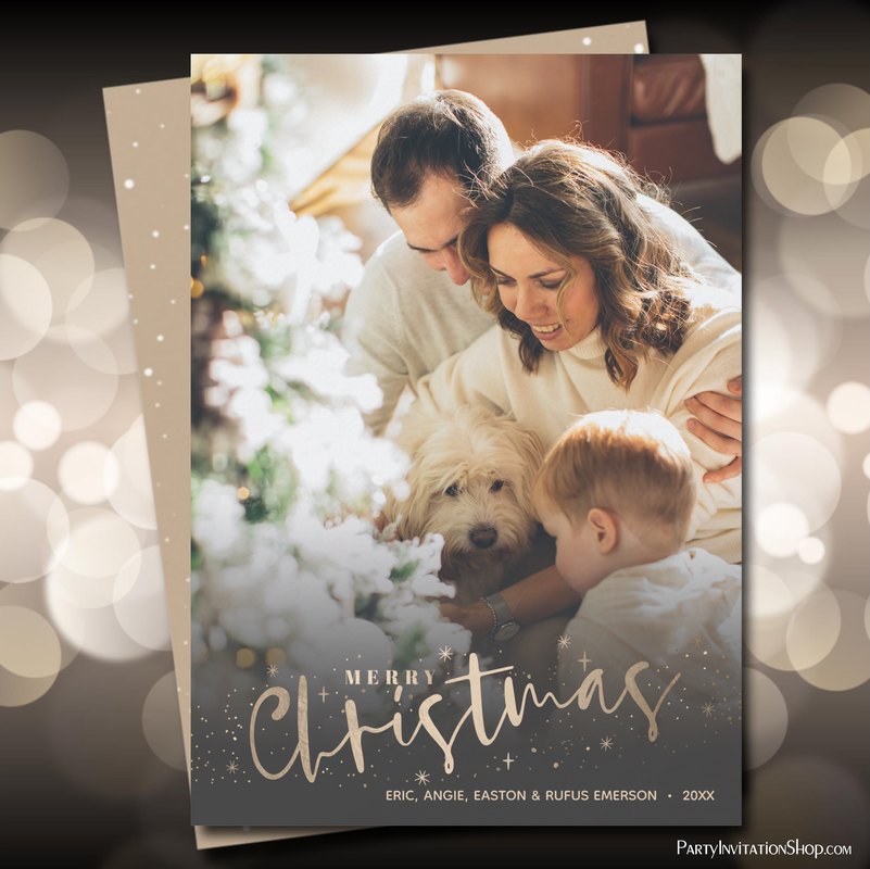 Gold Merry Christmas Family Photo Holiday Cards