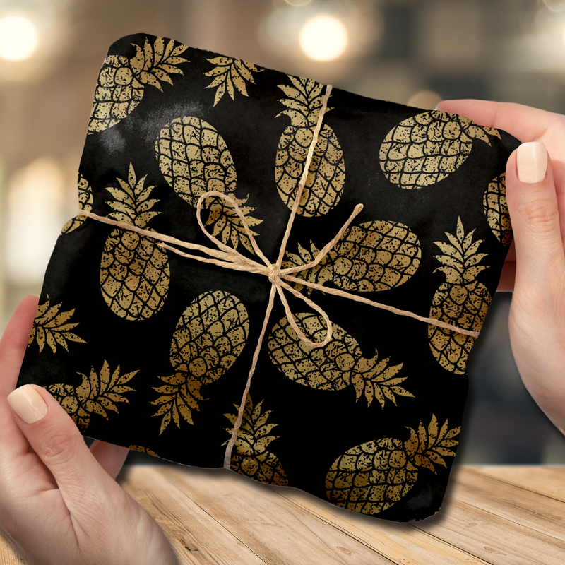 Chic Gold Pineapples Tropical Black Tissue Paper