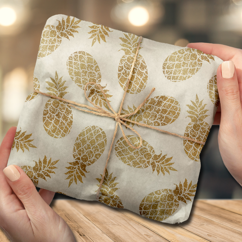 Chic Gold Pineapples Tropical Ivory Tissue Paper