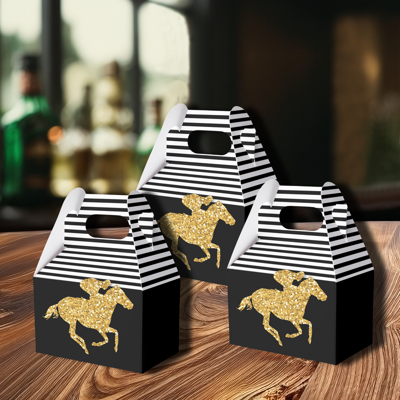 Gold Racehorse Black White Stripes Favor Boxes