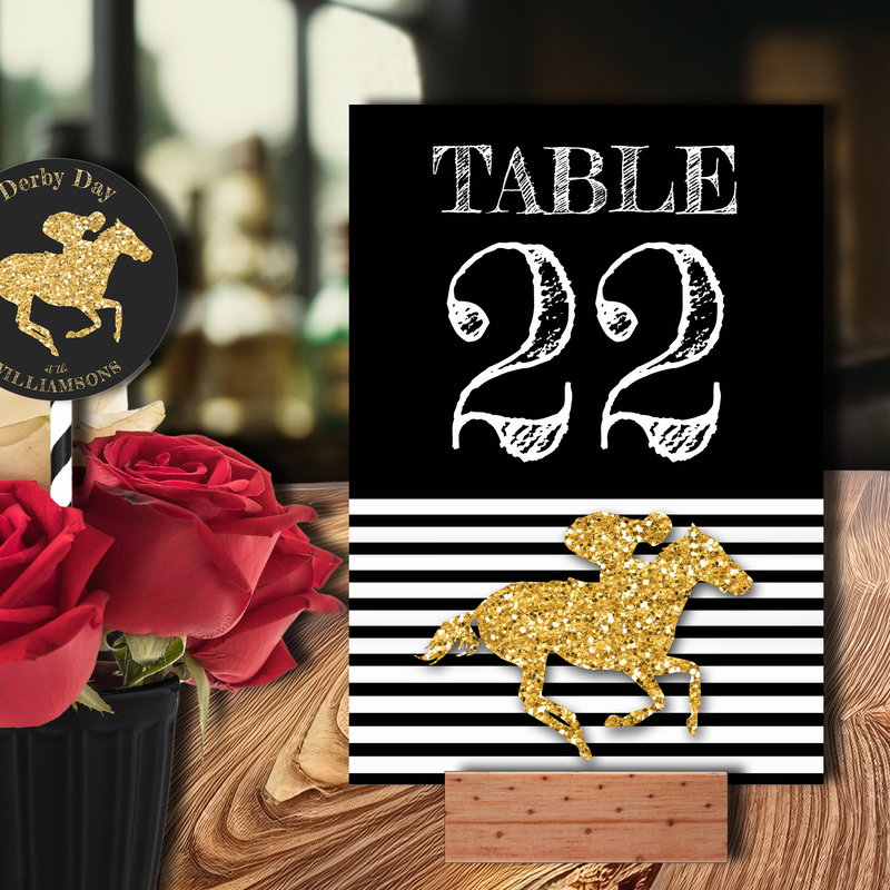 Gold Racehorse Black & White Stripes Table Numbers