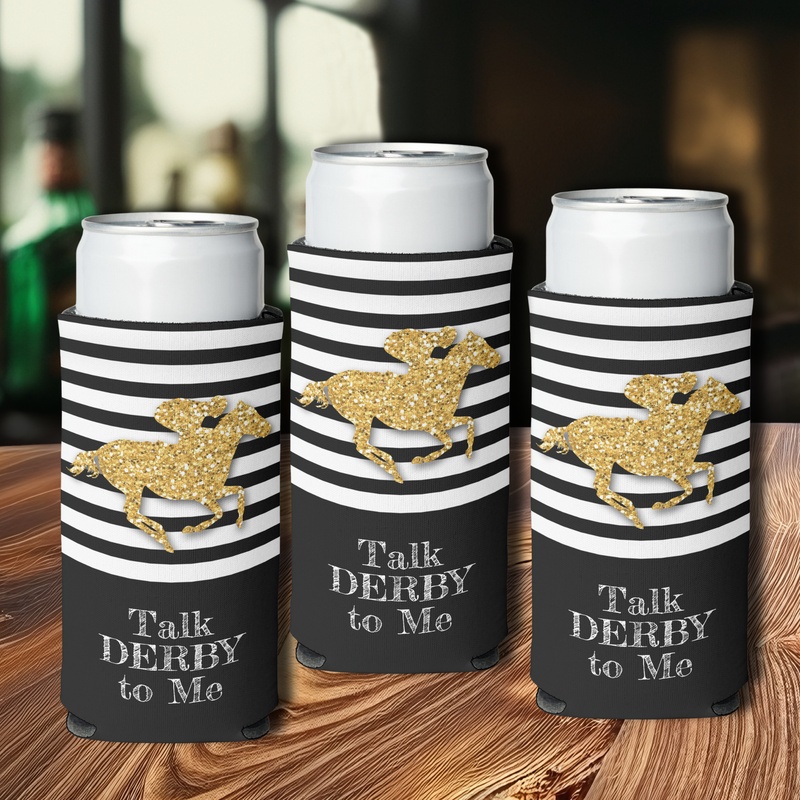 Gold Derby Race Horse Black White Stripes Seltzer Can Coolers