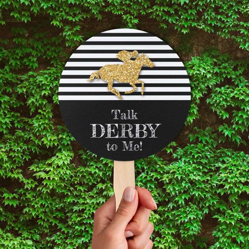 Gold Derby Racehorse Black and White Stripes Hand Fans