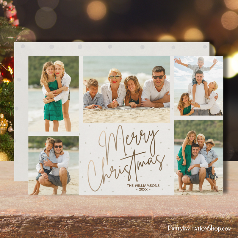 Gold Script Merry Christmas 5 Photo Cards
