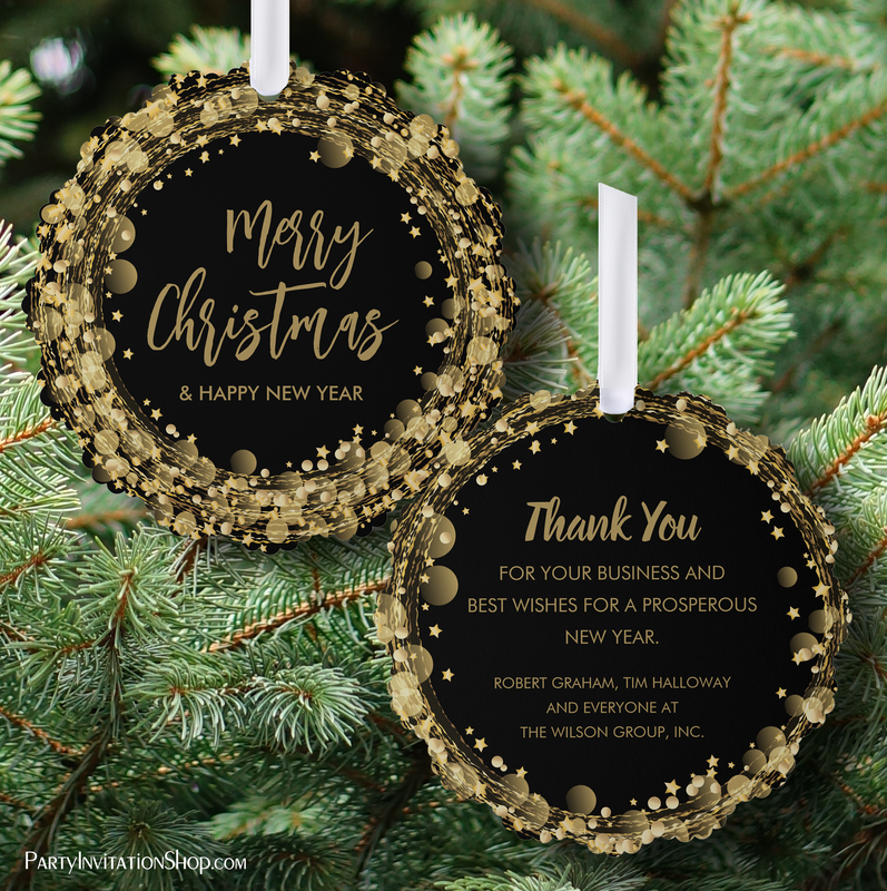 Circles and Stars on Black Business Thank You Ornament Cards
